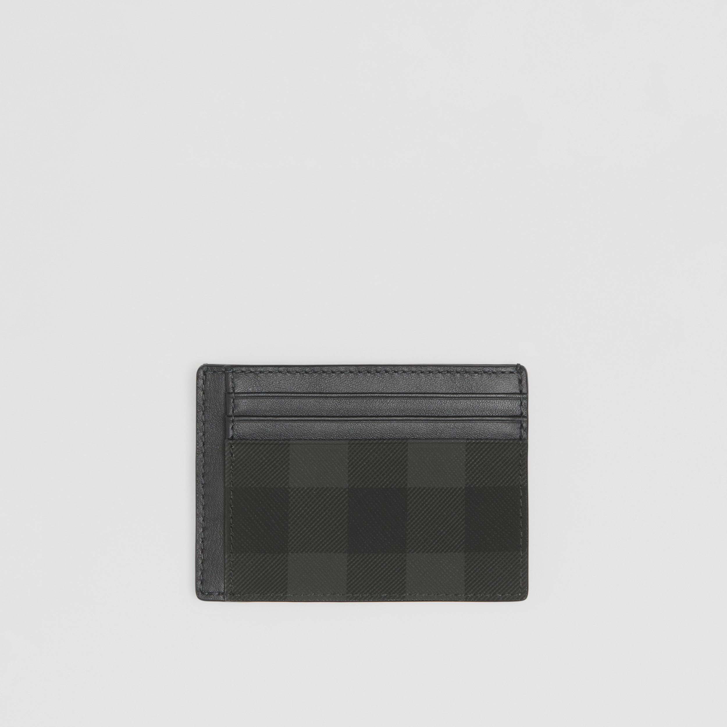 Check and Leather Money Clip Card Case in Charcoal - Men | Burberry® Official - 1