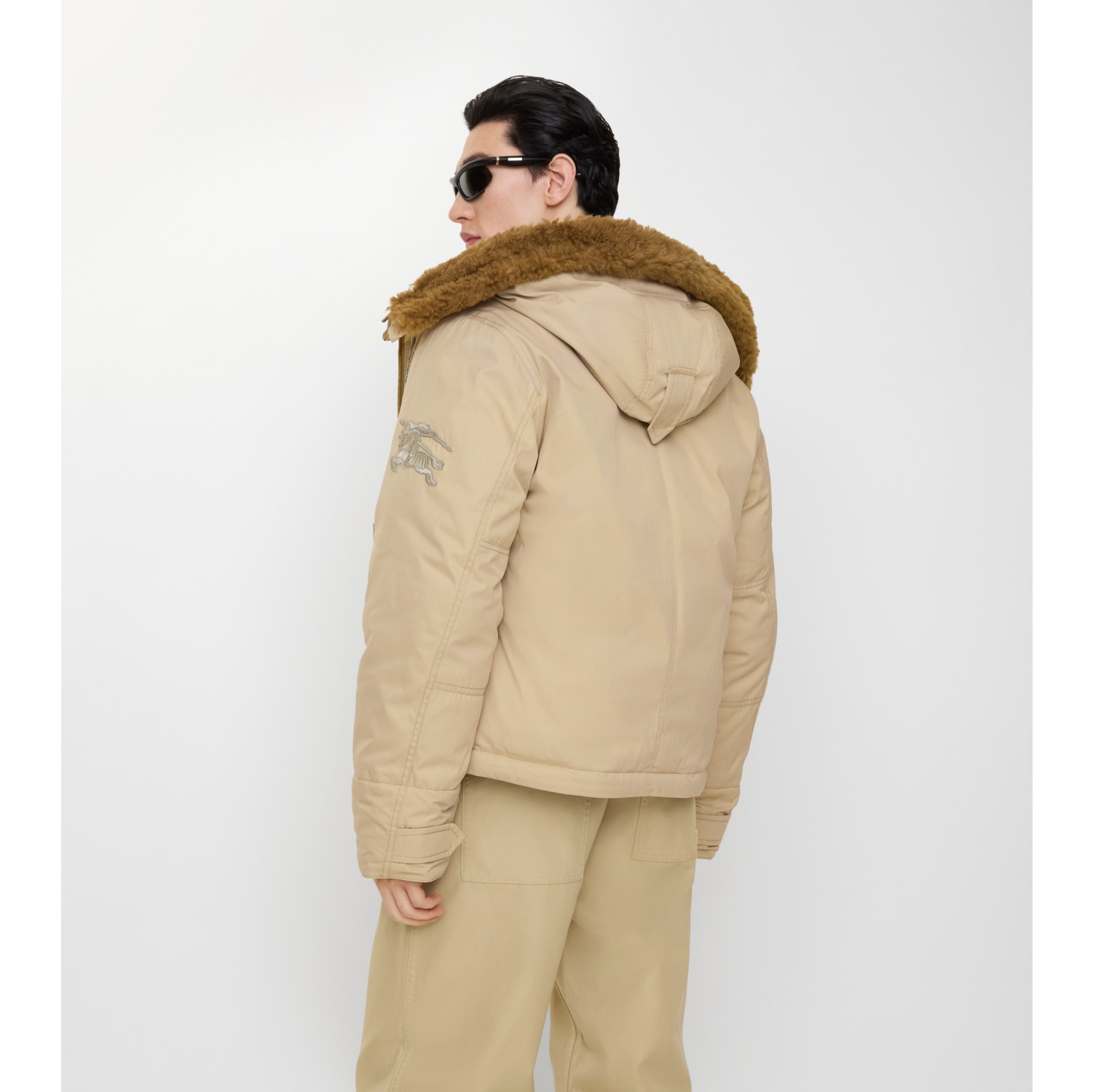 Shearling Trim Gabardine Hooded Jacket in Hamper beige - Men, Cotton Gabardine | Burberry® Official
