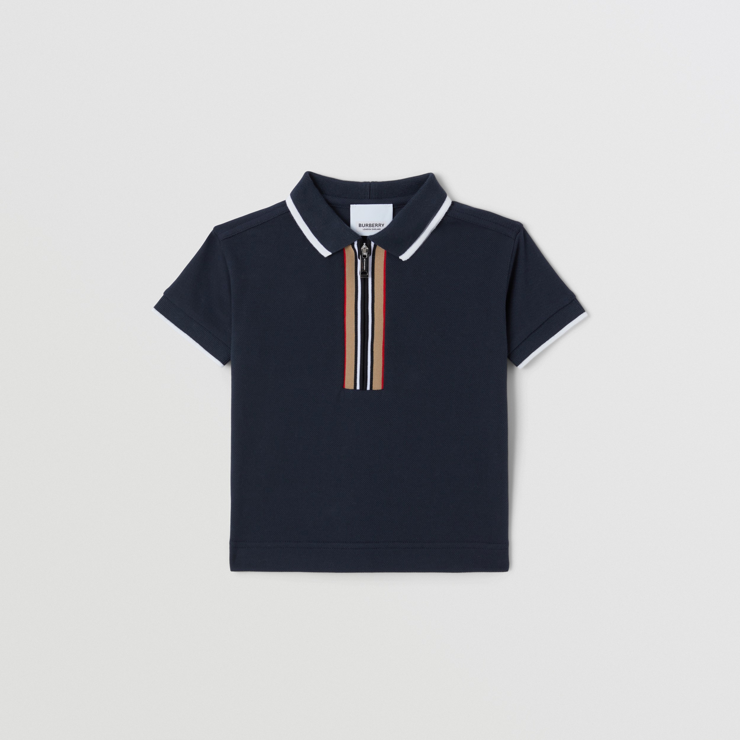 Icon Stripe Detail Cotton Zip-front Polo Shirt in Midnight - Children | Burberry® Official - 1