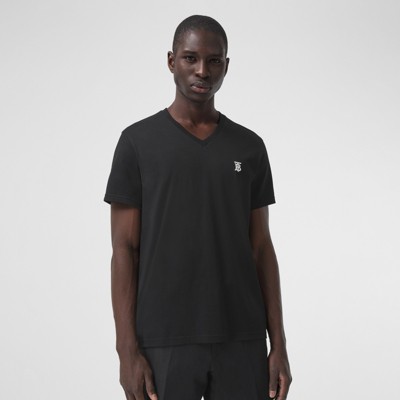 モノグラムモチーフ コットン VネックTシャツ (ブラック) - メンズ | Burberry®公式サイト