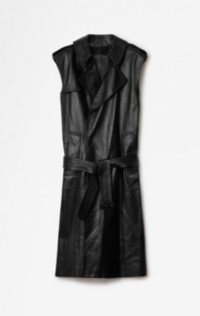 Long Sleeveless Leather Trench Coat