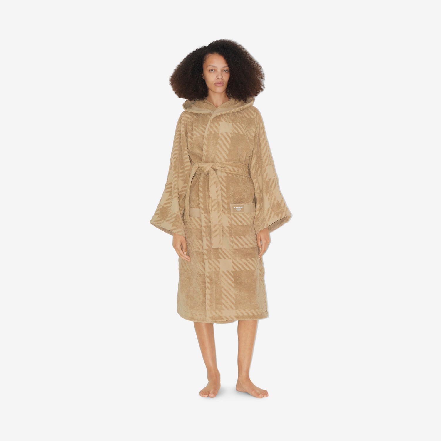 Robe com capuz de algodão Check em jacquard (Bege Clássico) | Burberry® oficial