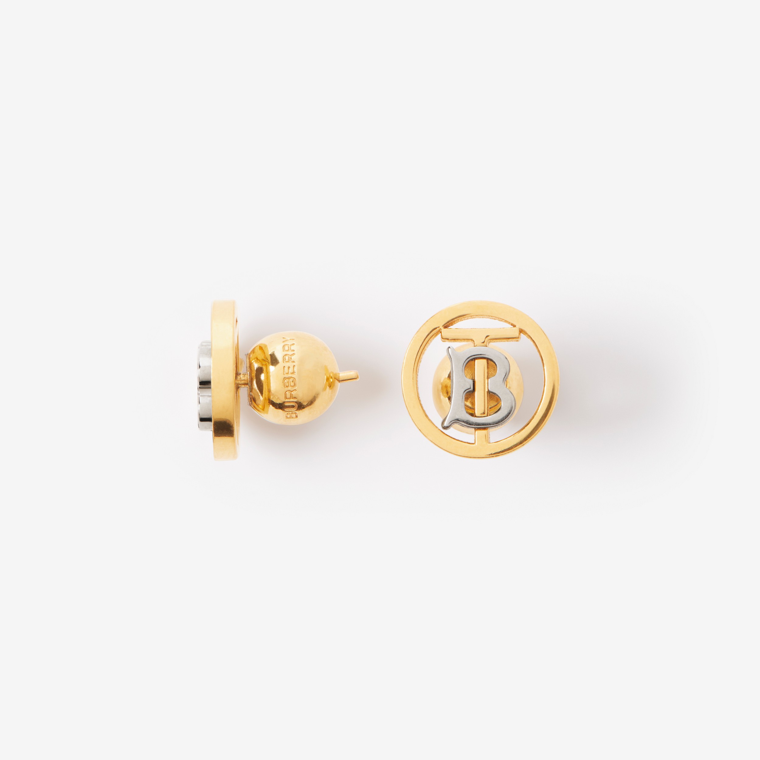 Gold and Palladium-plated Small Monogram Motif Earrings in Light Gold/palladium - Women | Burberry® Official - 1