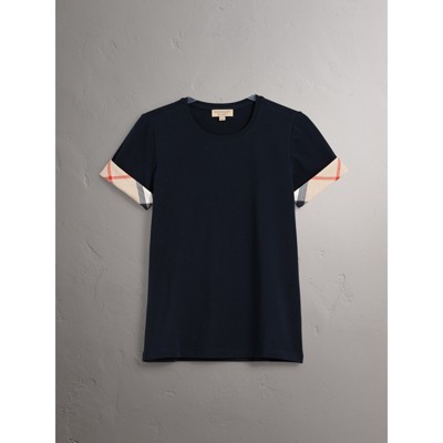 Cuff Stretch Cotton T-Shirt in Navy 