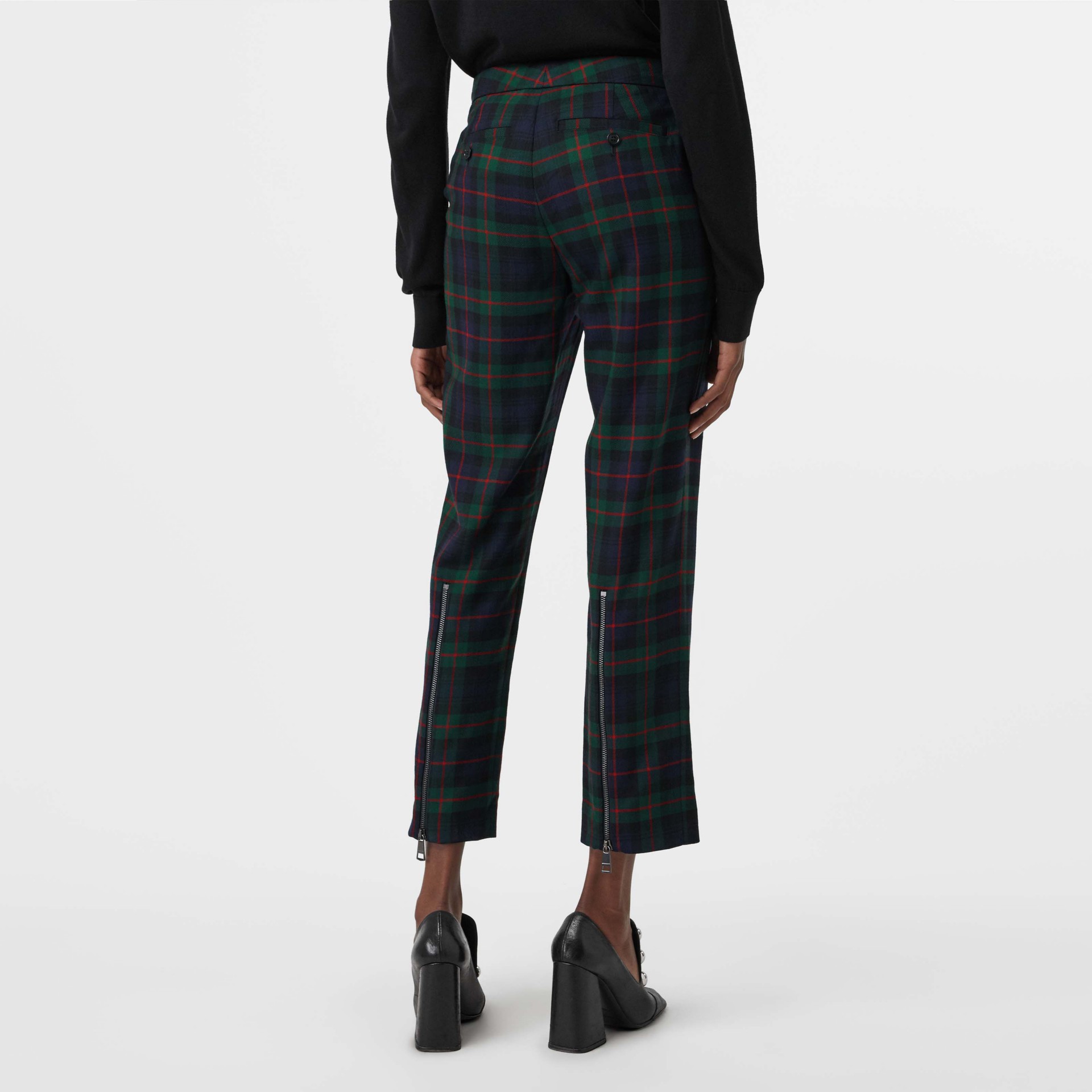 Zip Detail Check Wool Blend Trousers in Navy - Women | Burberry United States
