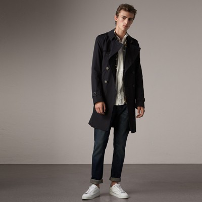 navy burberry trench