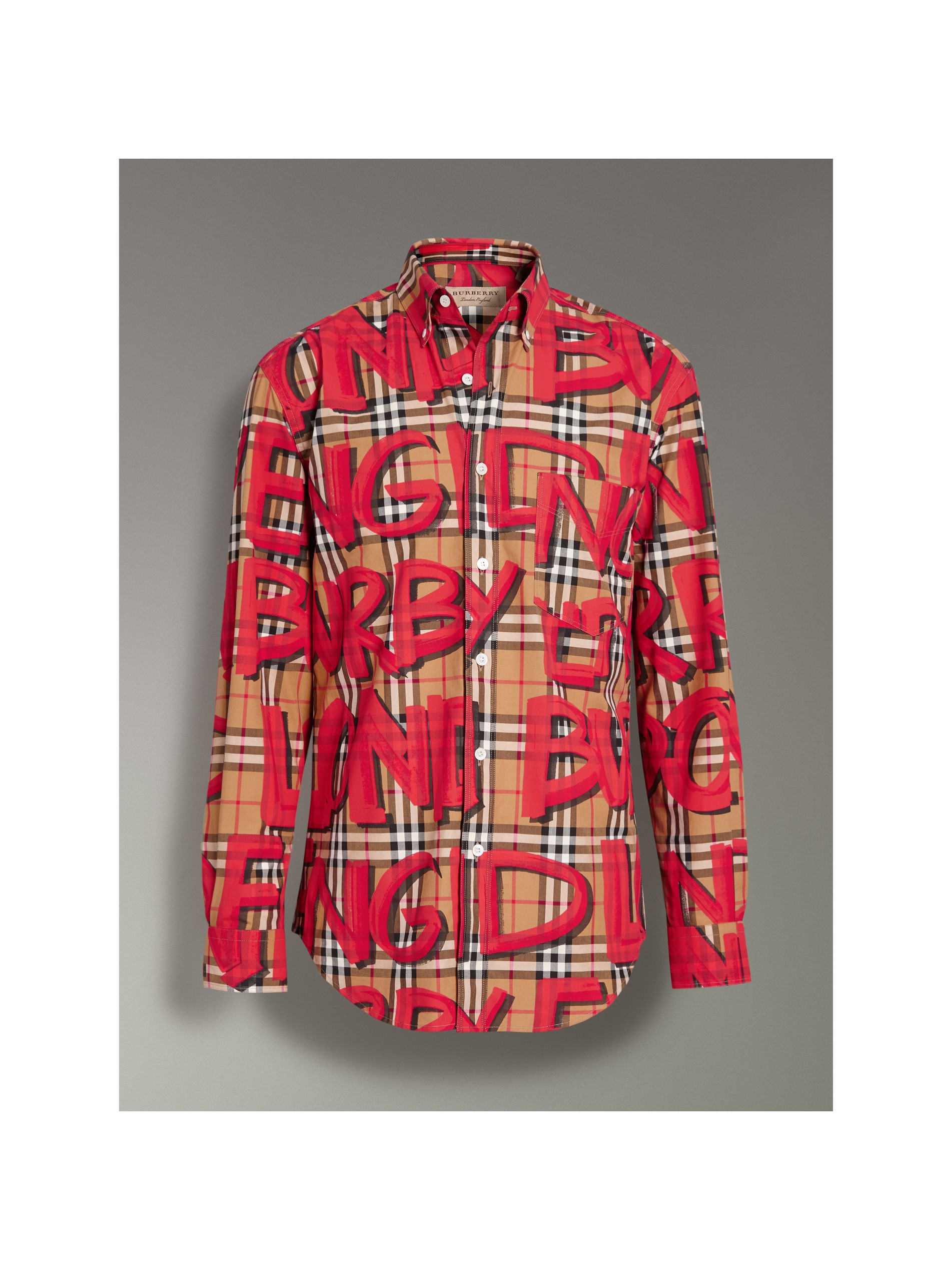 亮红色 涂鸦印花 vintage 格纹衬衫 产品图片31