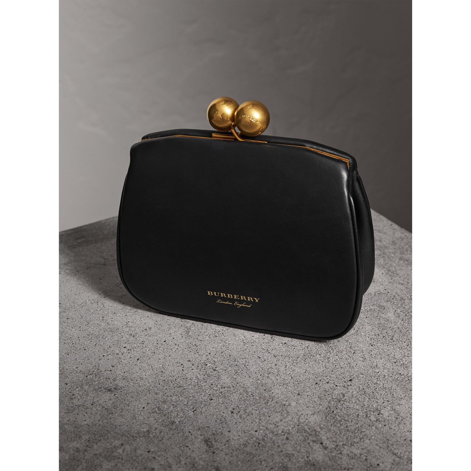 Shop Burberry Small Leather Frame Bag In Black