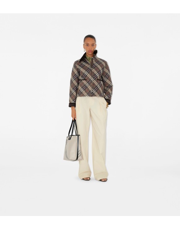 Cropped Check Quilted Cotton Jacket