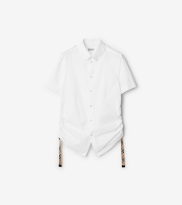 Check Trim Cotton Shirt in Optic white - Women | Burberry