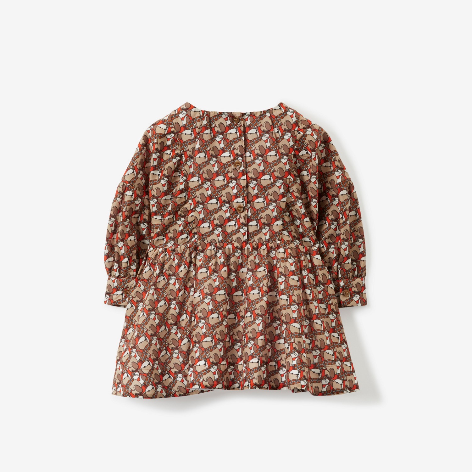 Thomas Bear Print Cotton Silk Dress in Scarlet Orange - Children | Burberry® Official