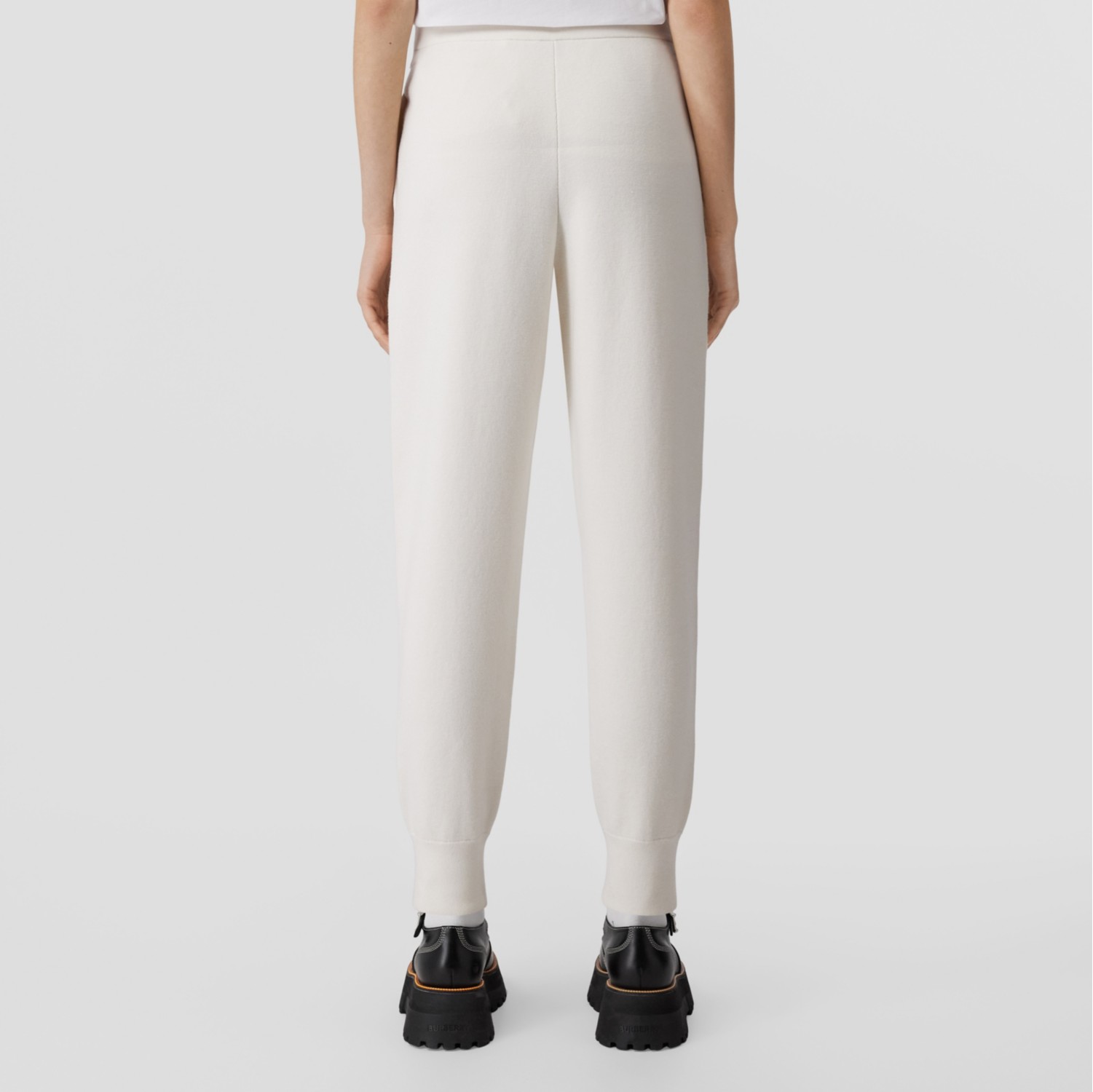 Monogram Motif Cashmere Cotton Blend Jogging Pants in Natural White - Women | Burberry® Official