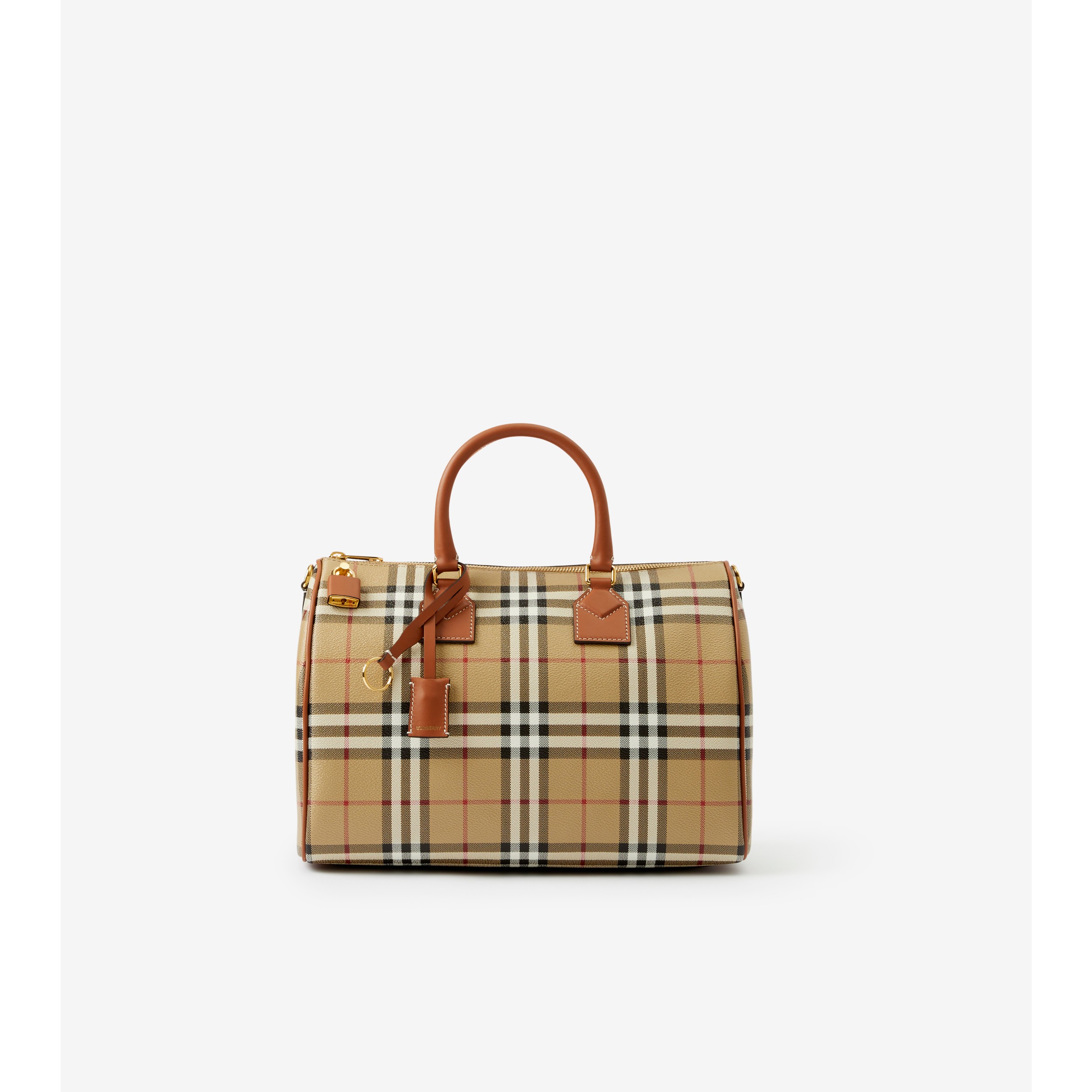 BURBERRY: bowling bag in coated cotton with Vintage Check - Beige