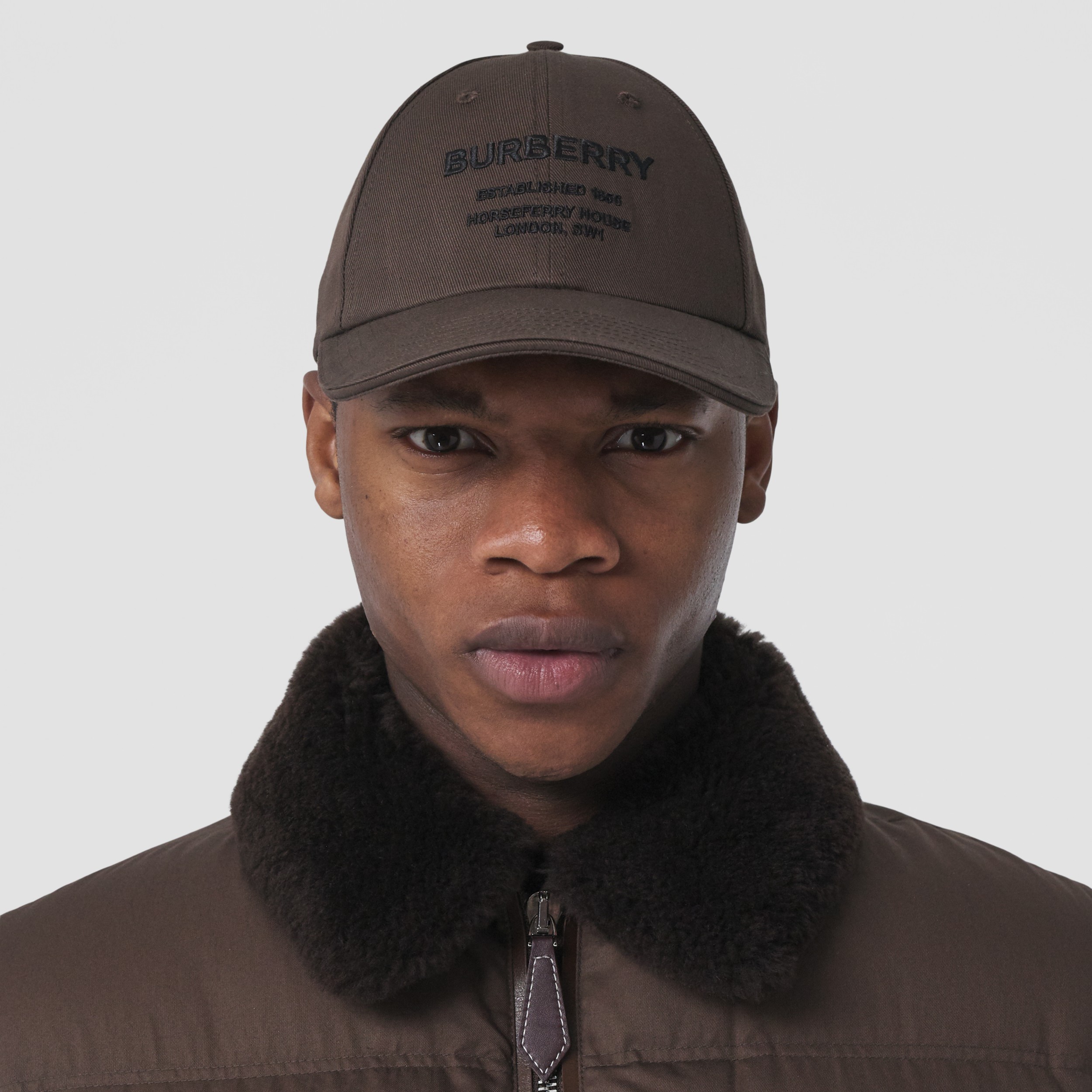 Horseferry Motif Cotton Twill Baseball Cap in Ebony Brown | Burberry ...