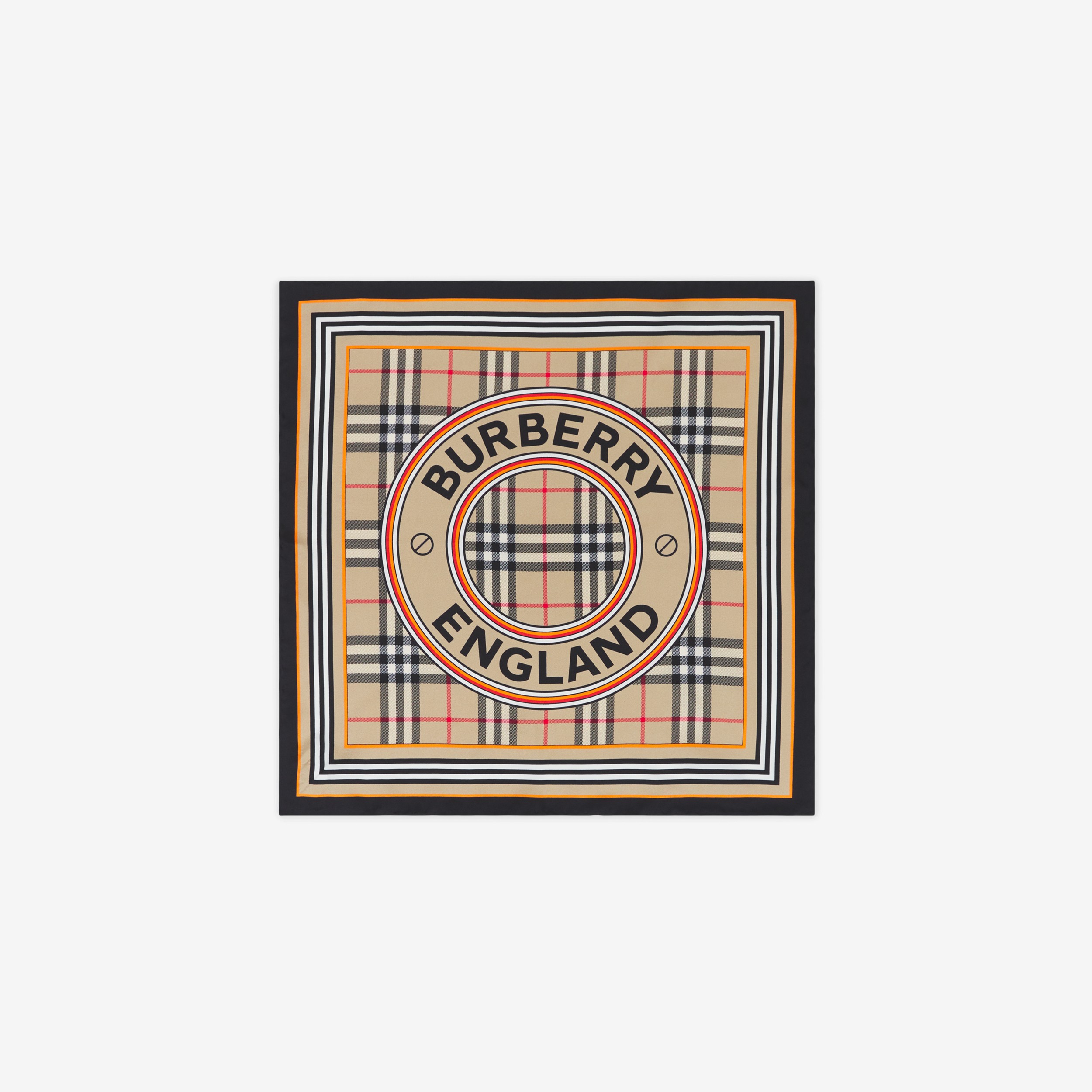 Pañuelo cuadrado pequeño en seda con estampado de montaje (Beige Vintage) | Burberry® oficial - 1