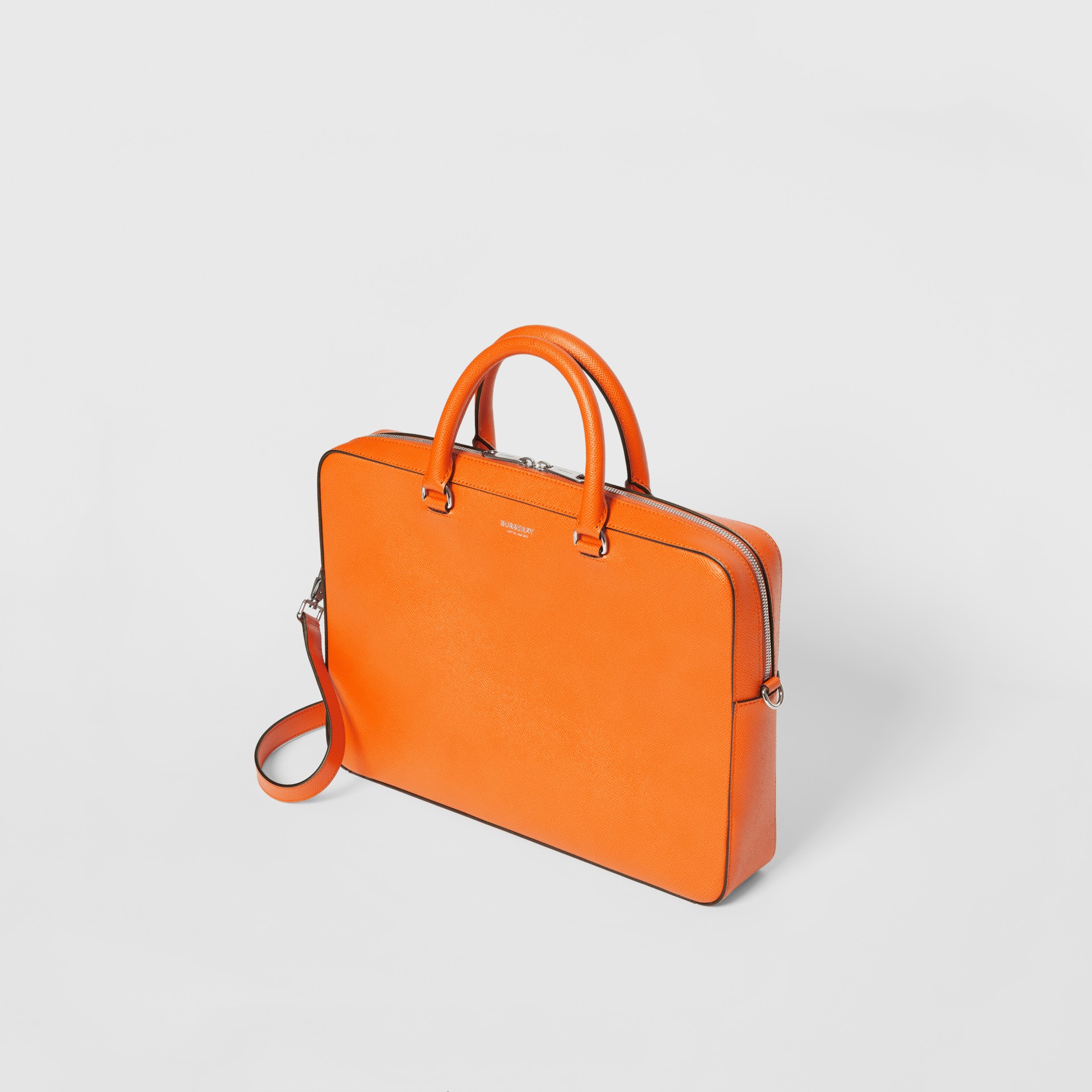 Grainy Leather Briefcase in Bright Orange Men Burberry United States
