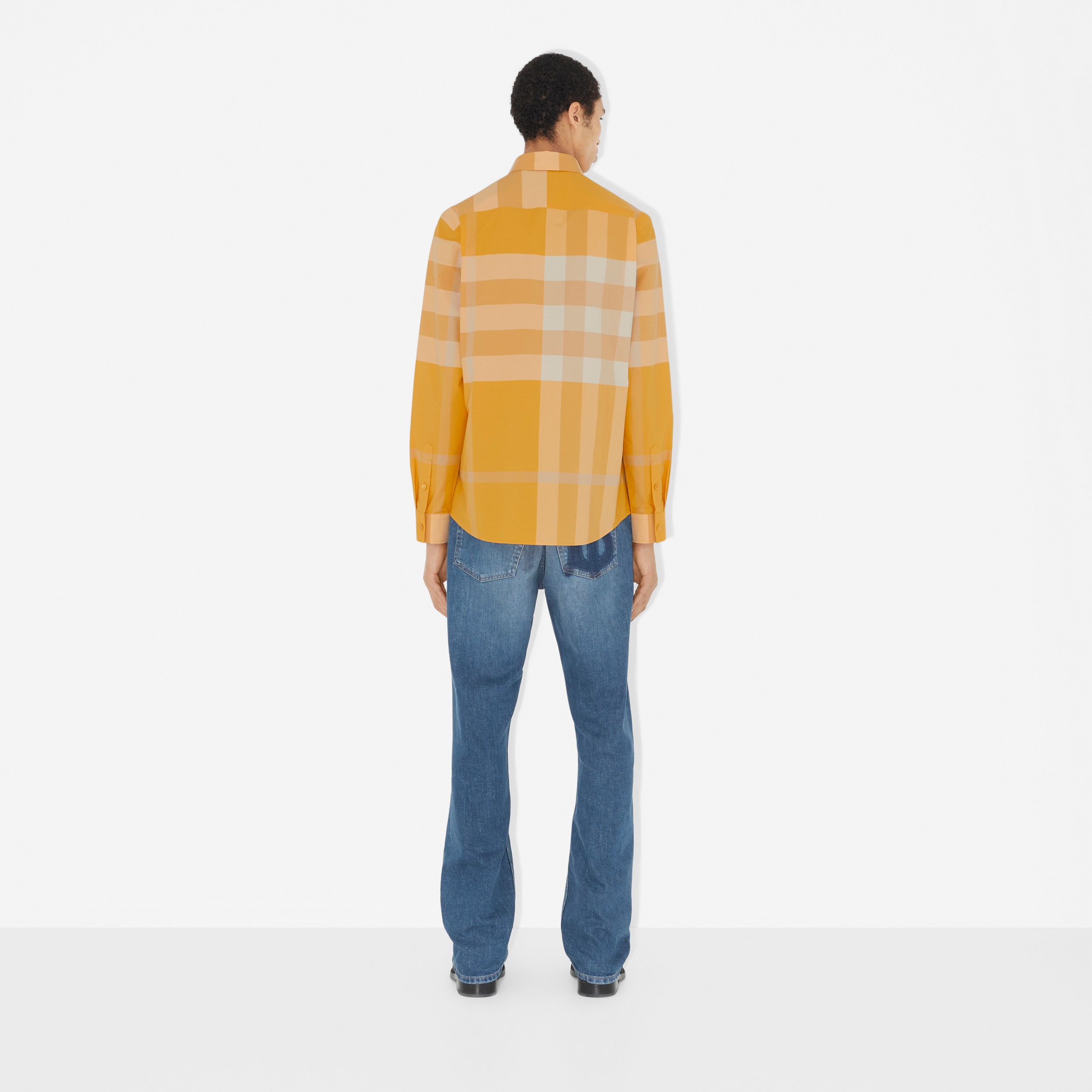 Camisa en popelina elástica de algodón a cuadros (Caléndula) - Hombre | Burberry® oficial - 4