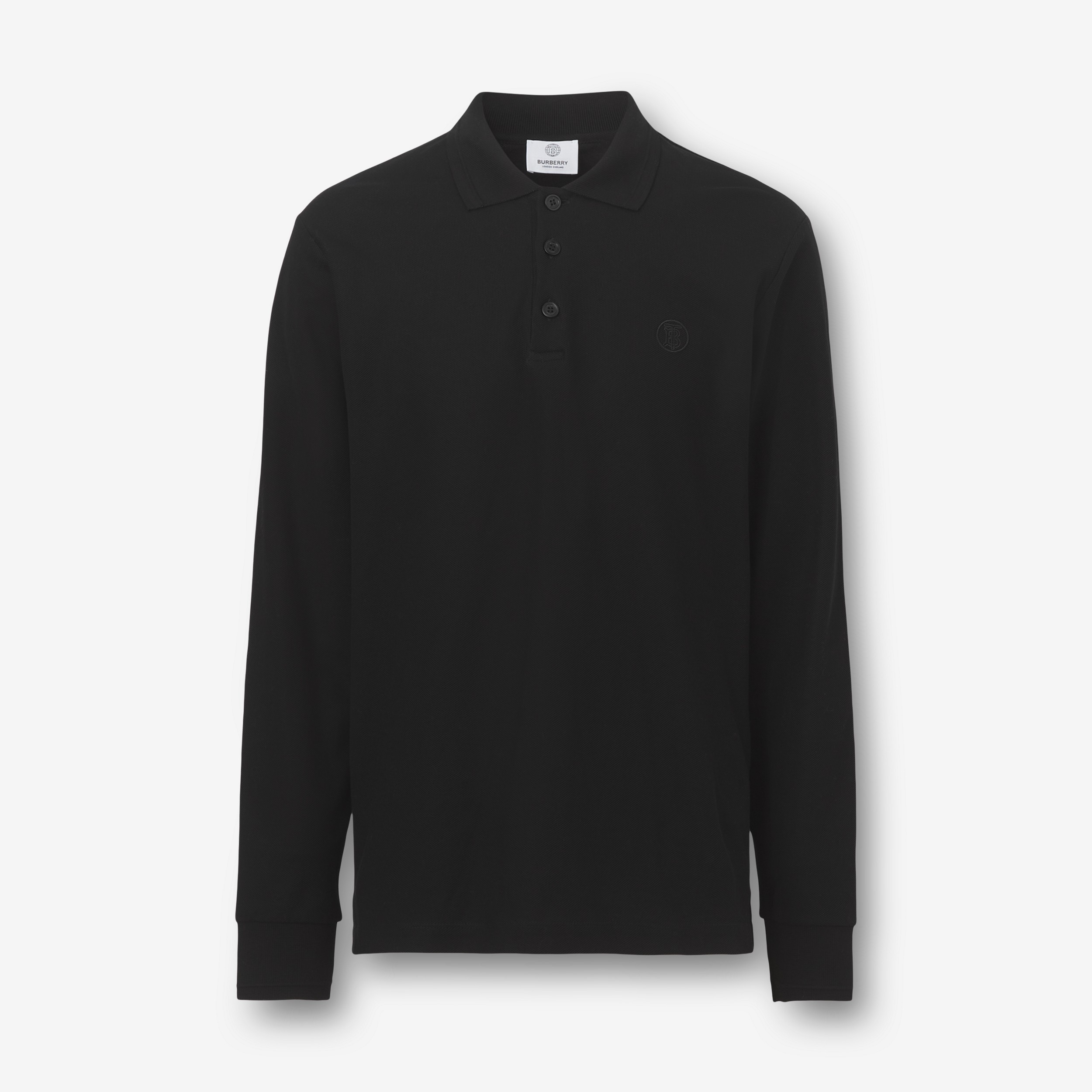 Long-sleeve Monogram Motif Cotton Piqué Polo Shirt in Black - Men | Burberry® Official - 1