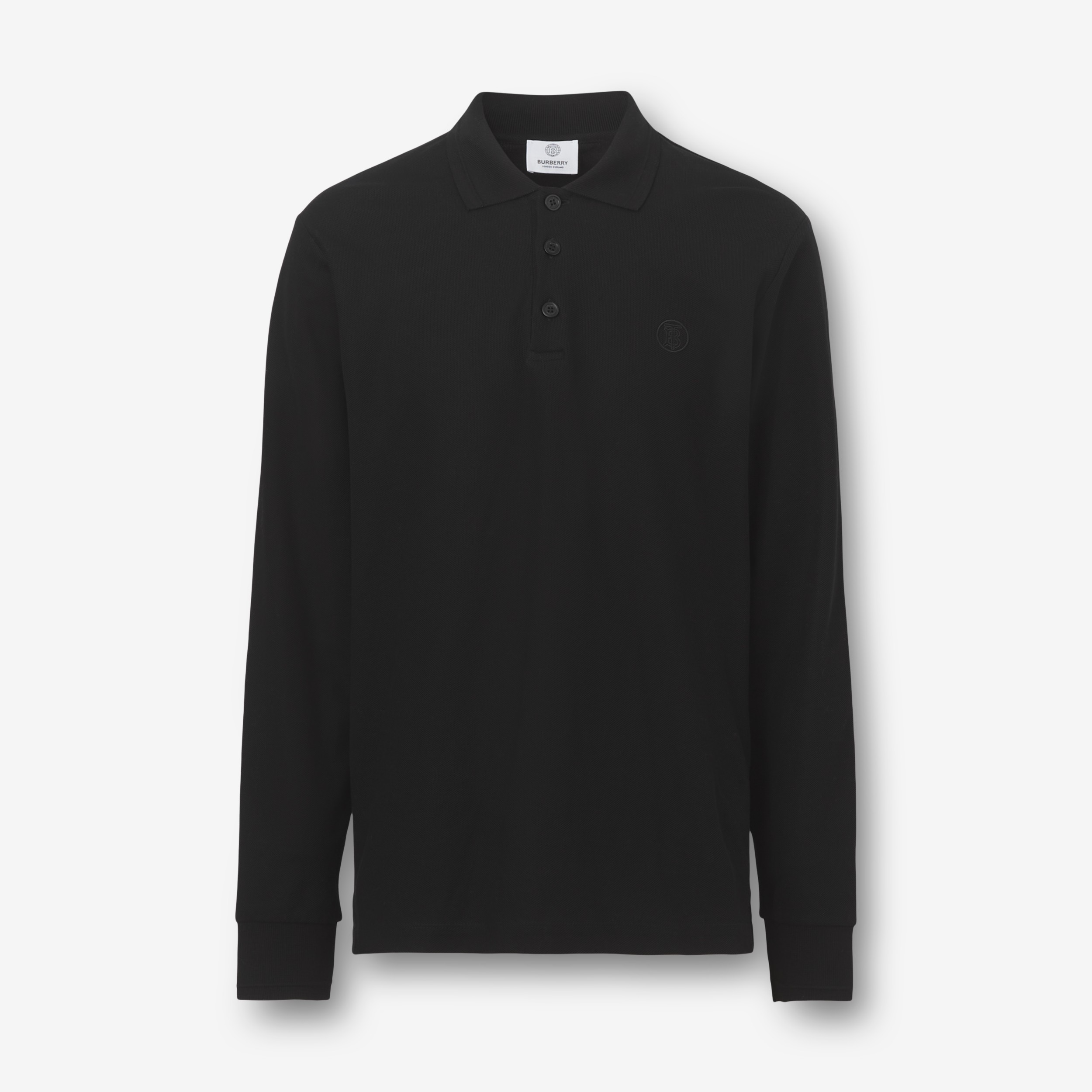 Long-sleeve Monogram Motif Cotton Piqué Shirt in Black - Men | Burberry® Official
