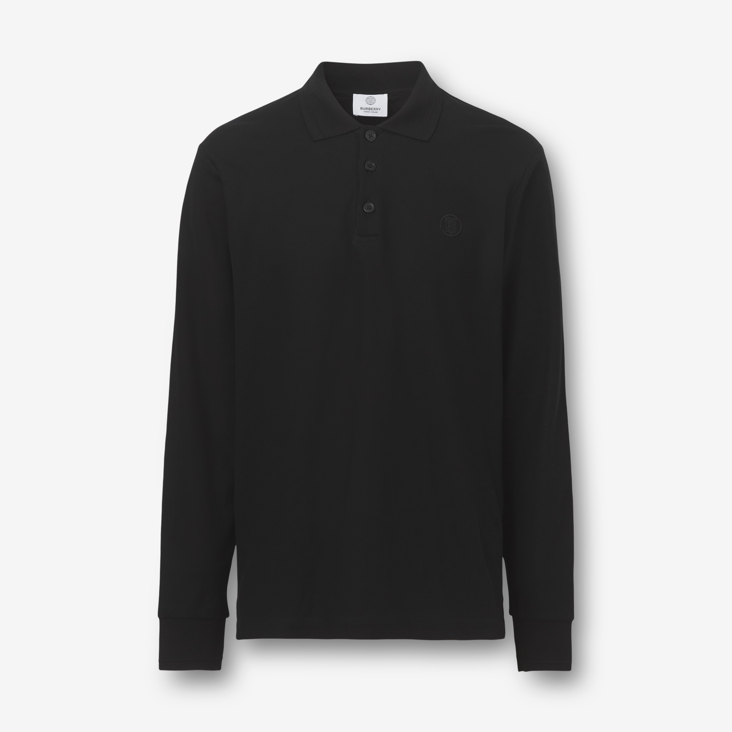 Long-Sleeve Monogram Motif Cotton Piqué Polo Shirt In Black - Men | Burberry®  Official