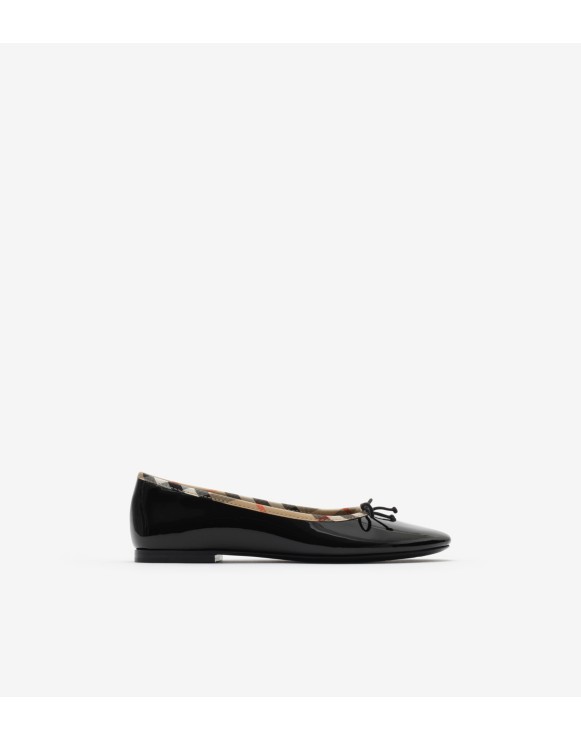 Check Trim Patent Ballerinas