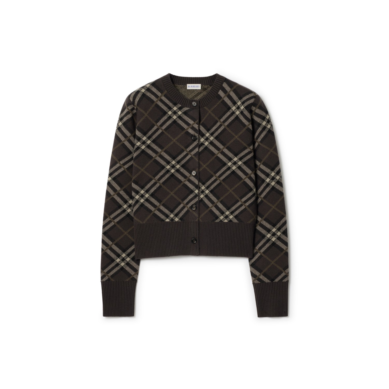 Check Wool Cashmere Cardigan in Truffle brown - Women | Burberry® Official