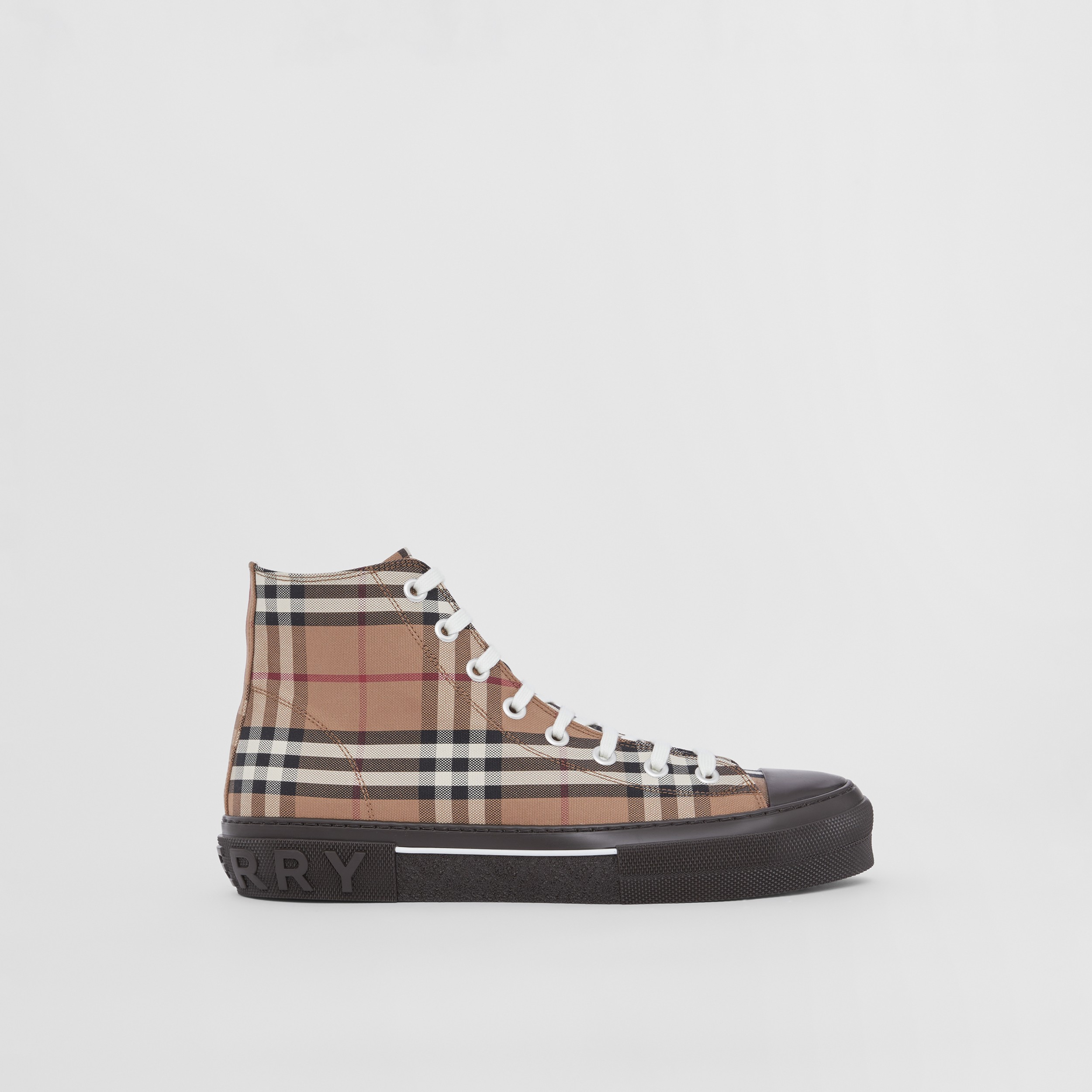 Vintage Check Cotton High-top Sneakers in Birch Brown - Men | Burberry® Official - 1