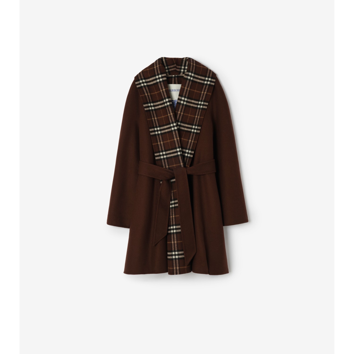 Check Trim Wool Wrap Coat