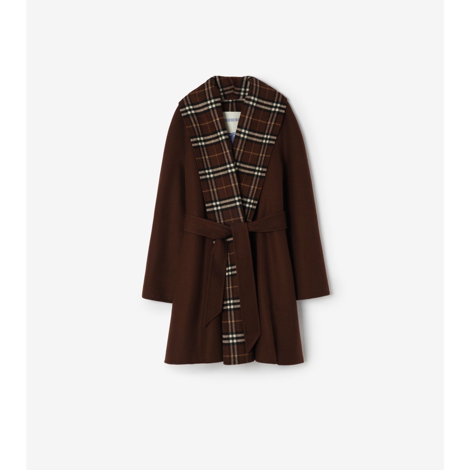 Check Trim Wool Wrap Coat