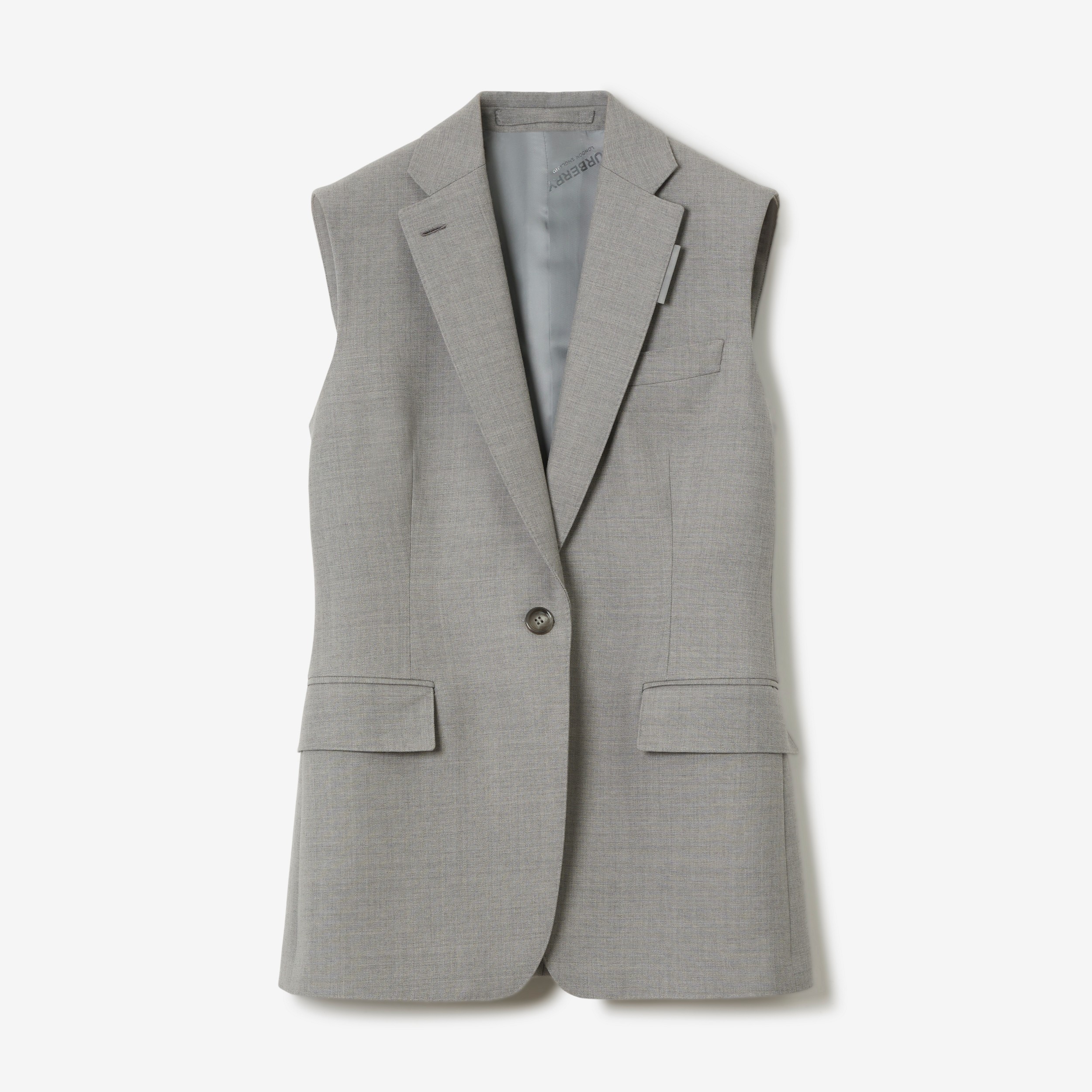 Sleeveless Wool Tailored Jacket in Light Grey Melange - Women | Burberry® Official - 1
