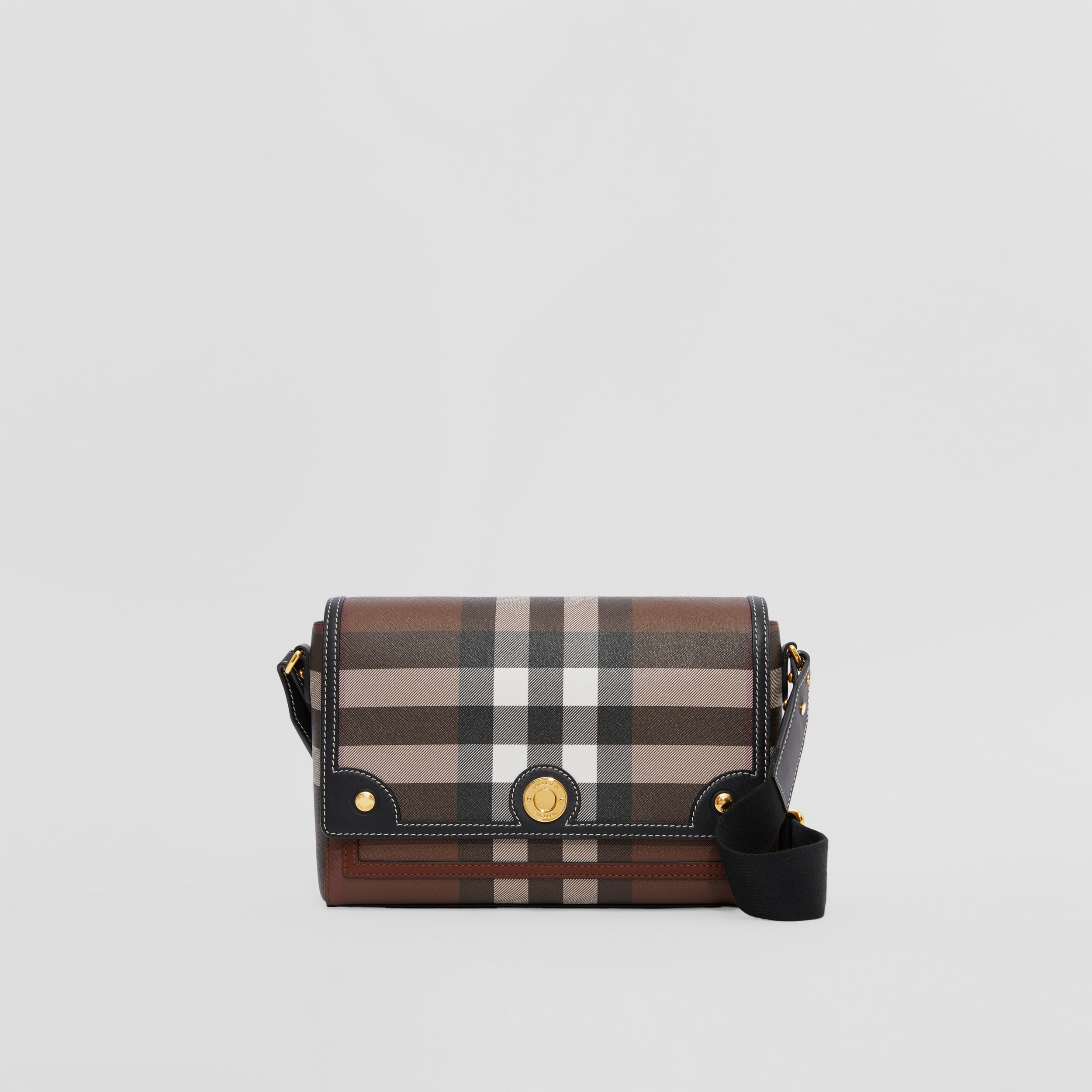 Exaggerated Check and Leather Note Bag in Dark Birch Brown - Women | Burberry® Official - 1