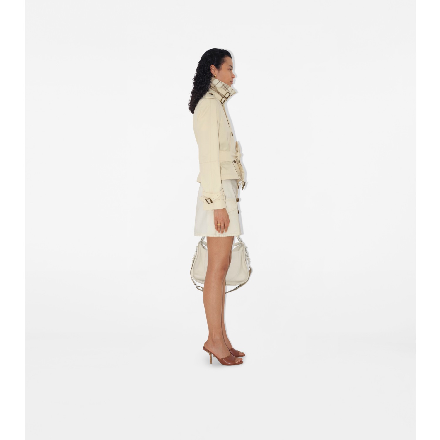 Cropped Cotton Blend Trench Jacket