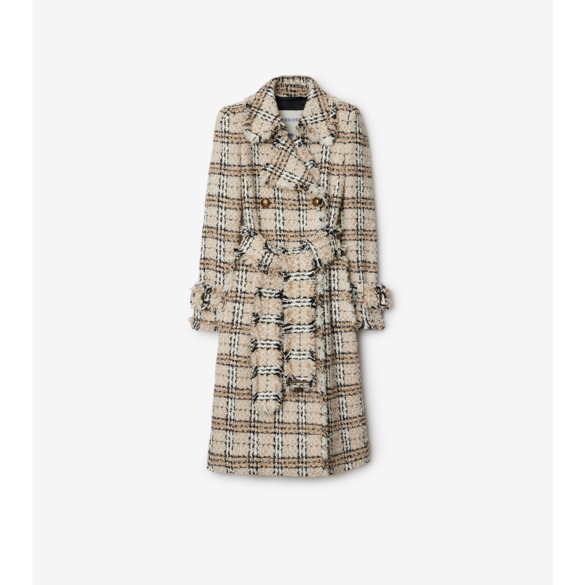 Burberry Check Bouclé Coat In String/fossil