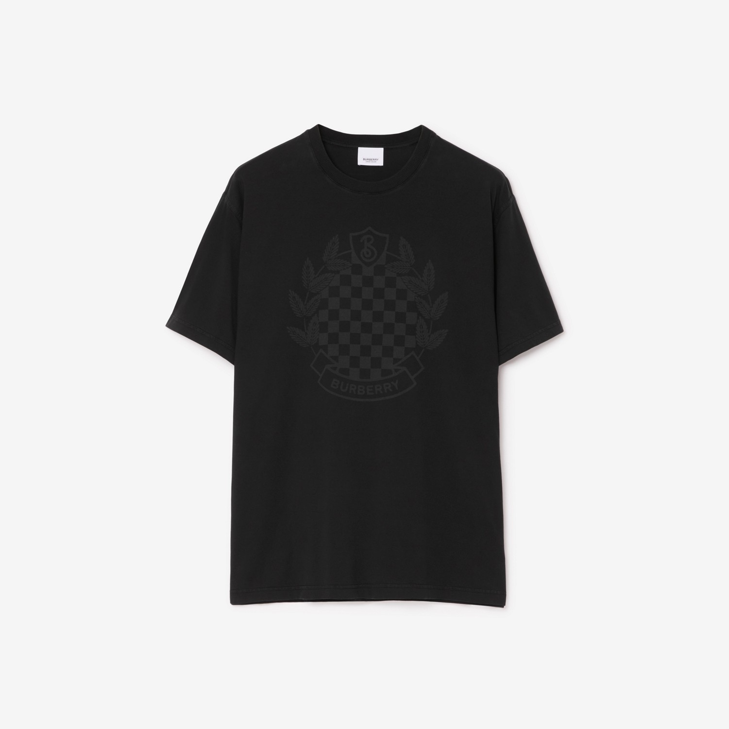 Chequered Crest Cotton T-shirt in Black - Men | Burberry® Official