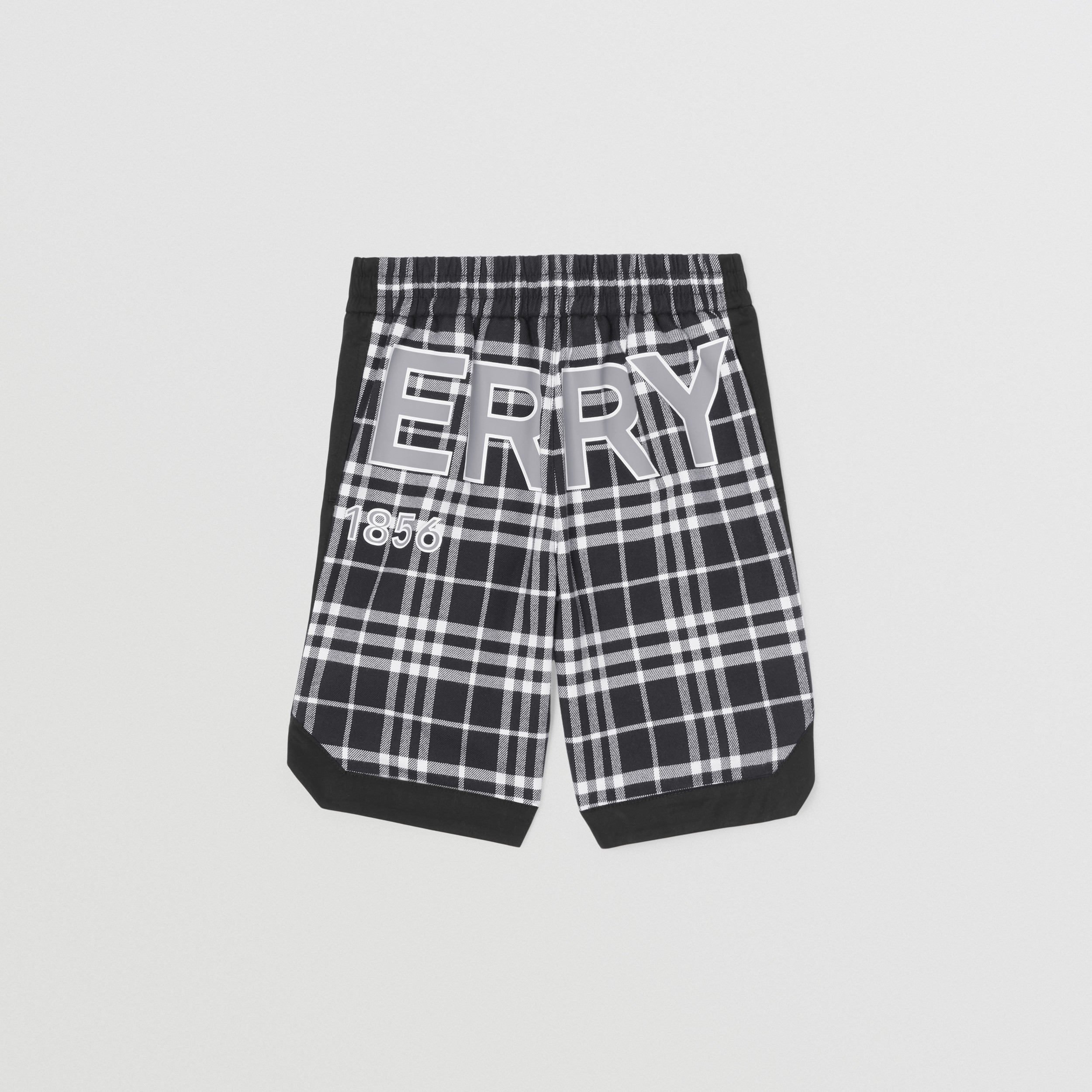 Pantalones cortos en algodón con paneles a cuadros y motivo Horseferry (Negro) - Niños | Burberry® oficial - 4