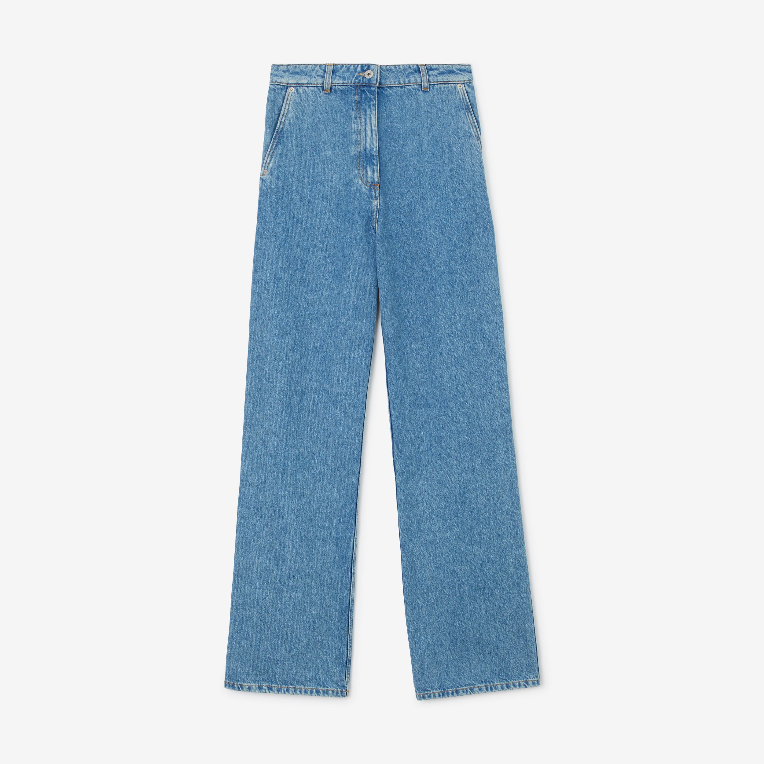 Calças jeans com corte descontraído (Azul Médio) - Mulheres | Burberry® oficial - 1