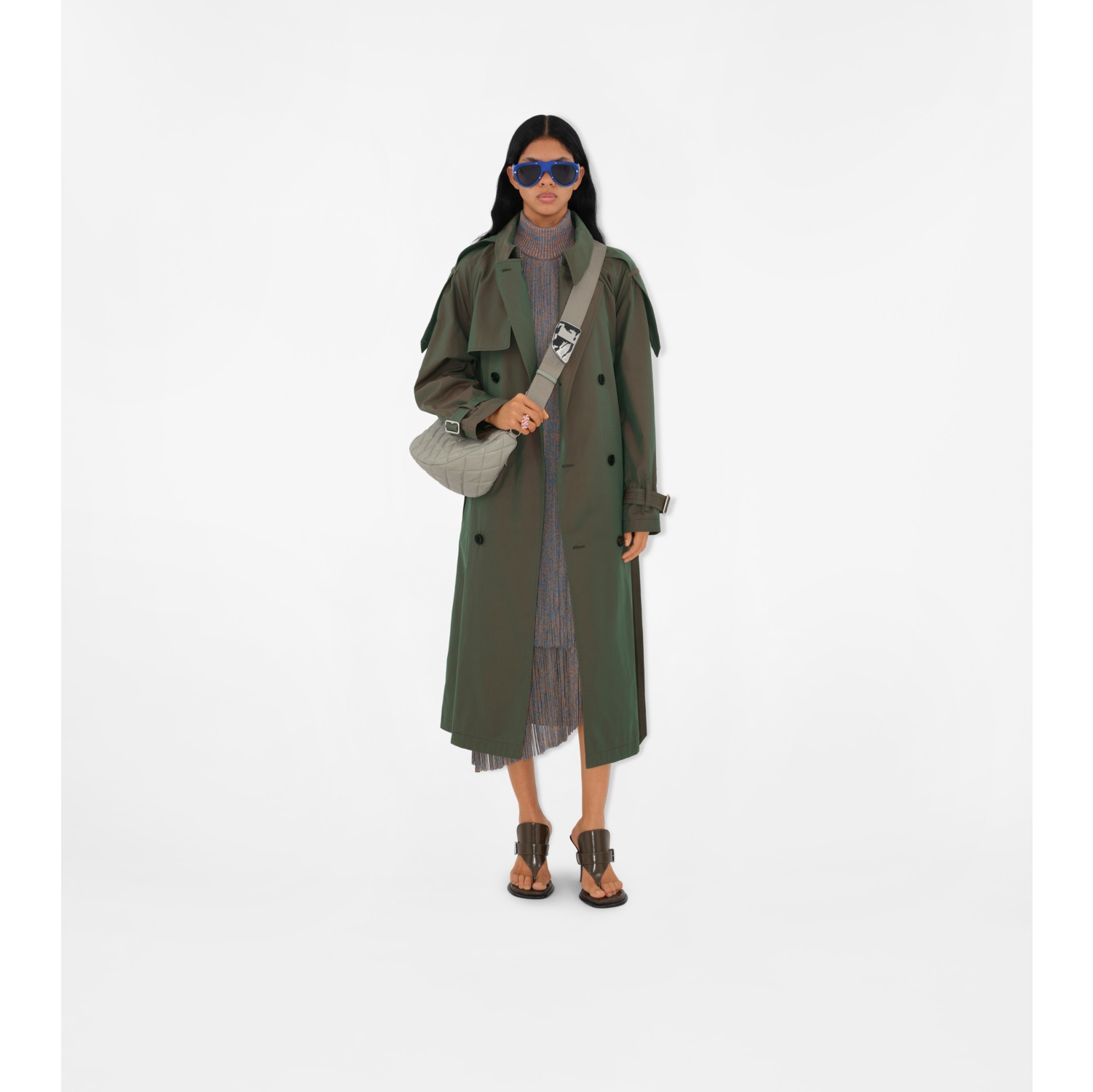 Long Cotton Trench Coat in Antique green Women Burberry Official