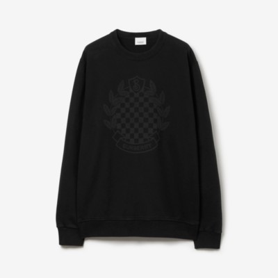 Burberry Chequered Crest Cotton Sweatshirt In Black