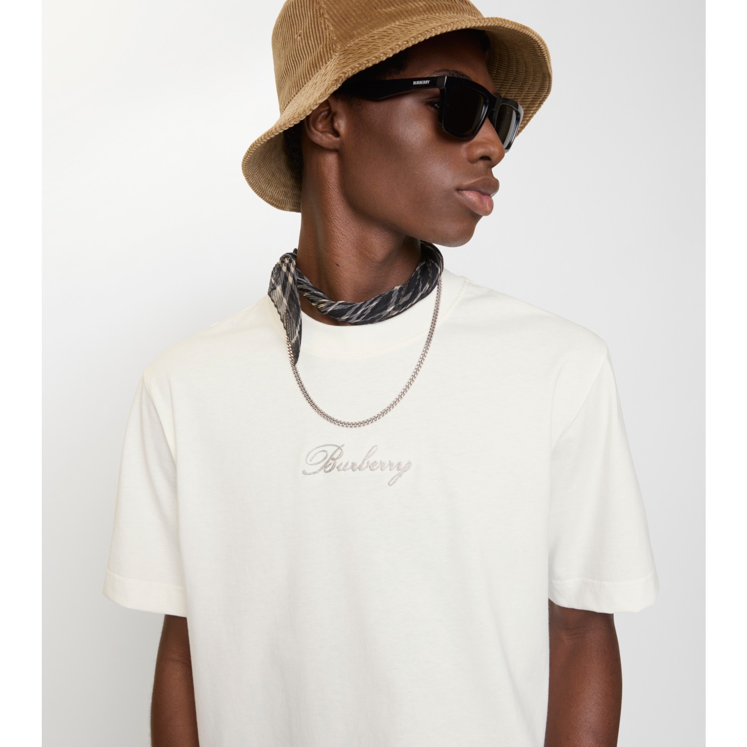 Check Cursive Logo Cotton T-shirt in Chalk white - Men | Burberry® Official