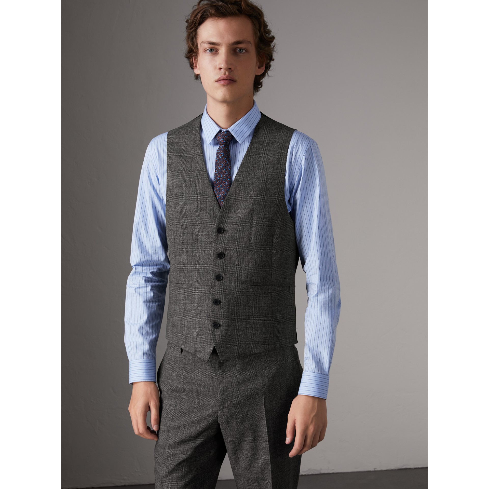 Slim Fit Wool Three Piece Suit In Dark Grey Melange Men Burberry