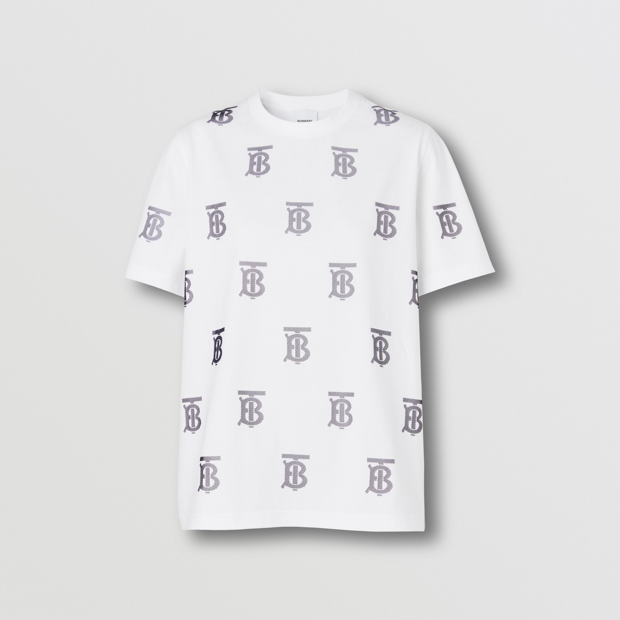 Monogram Print Cotton T-shirt in White/blue - Women | Burberry® Official - 4
