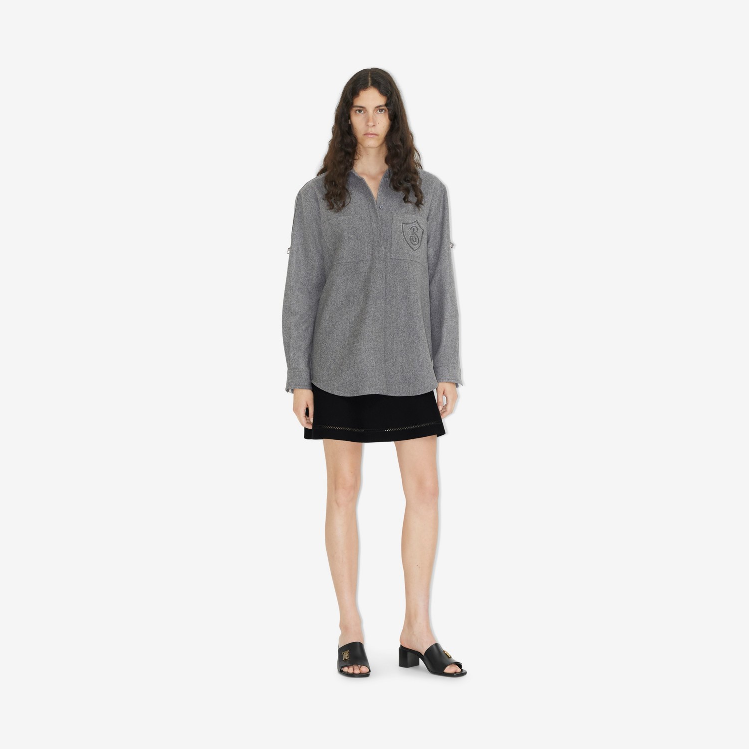 Camisa de lã com estampa gráfica de letra (Cinza Claro Mesclado) - Mulheres | Burberry® oficial