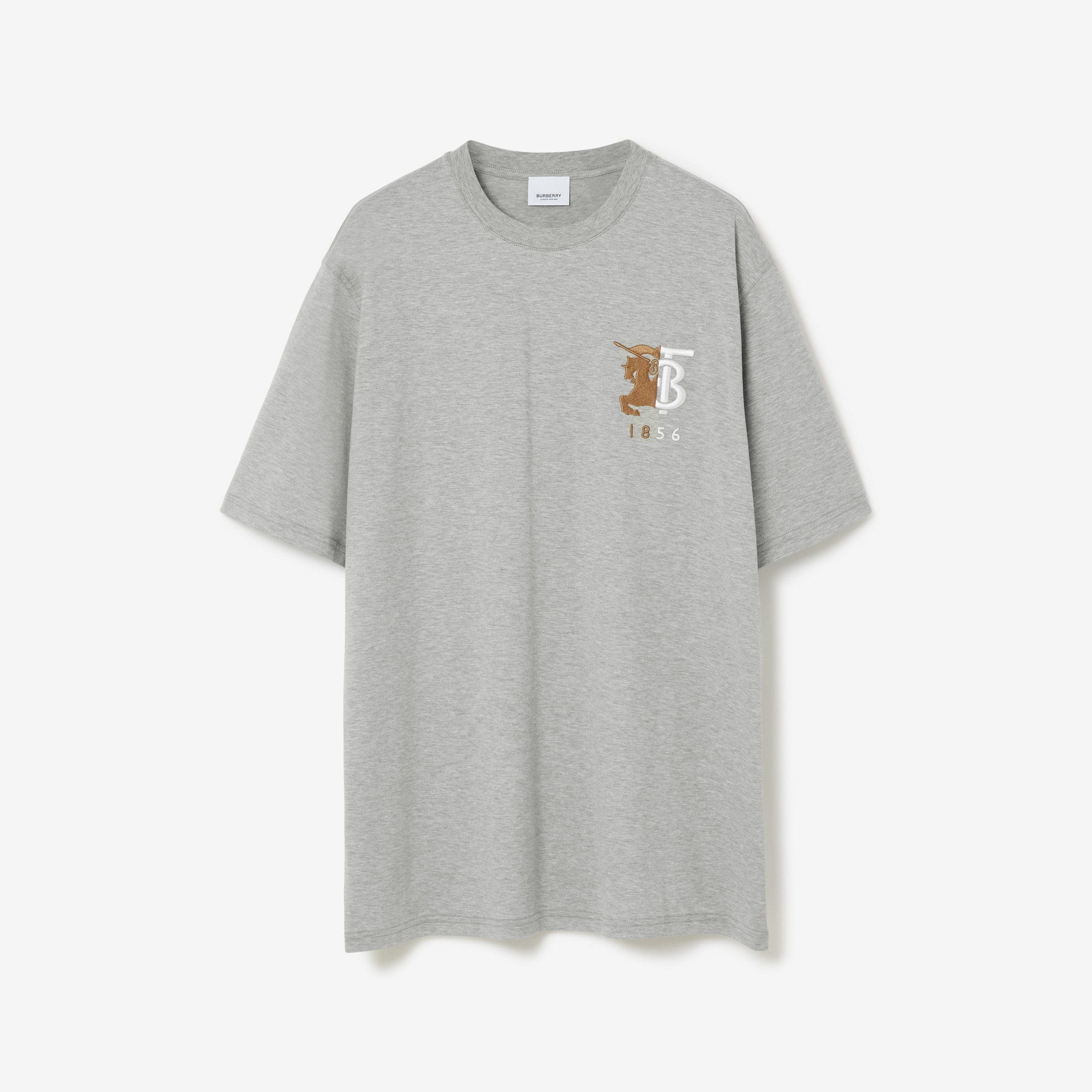 T-shirt in cotone con grafica logo a contrasto (Grigio Pallido Mélange) - Uomo | Sito ufficiale Burberry® - 1