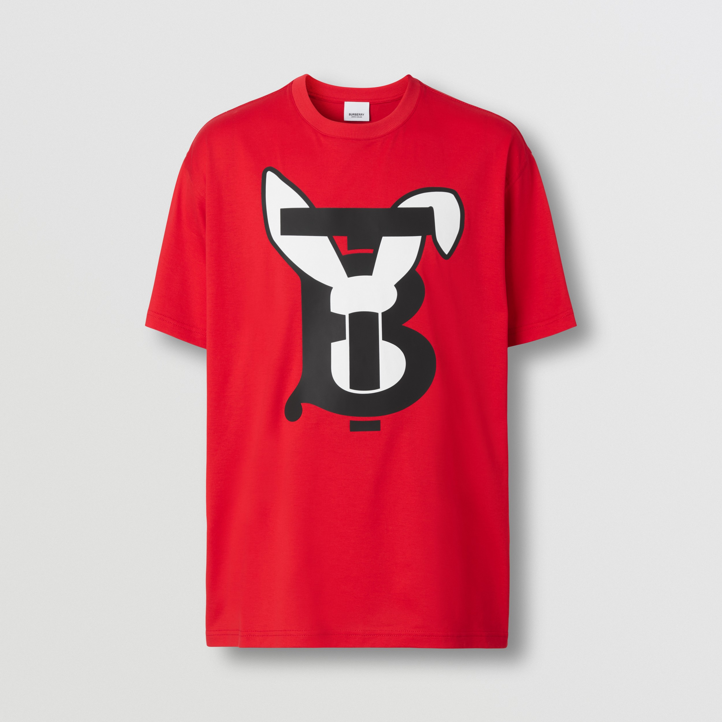 Rabbit Print Cotton T-shirt in Bright Red - Men | Burberry® Official - 4