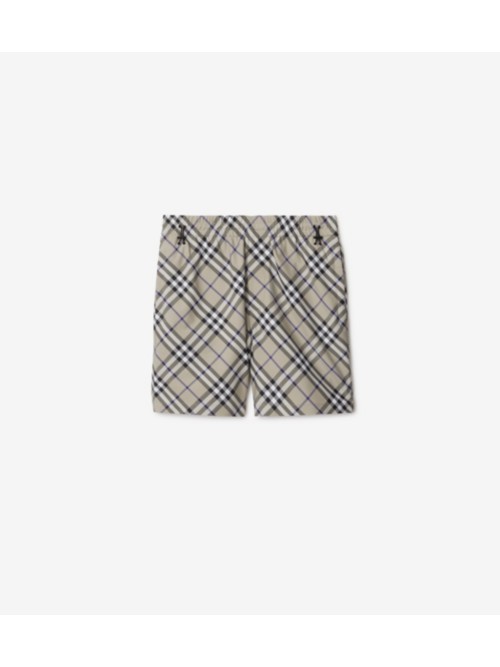 Burberry Equestrian Knight  Check Cotton Shorts In Lichen