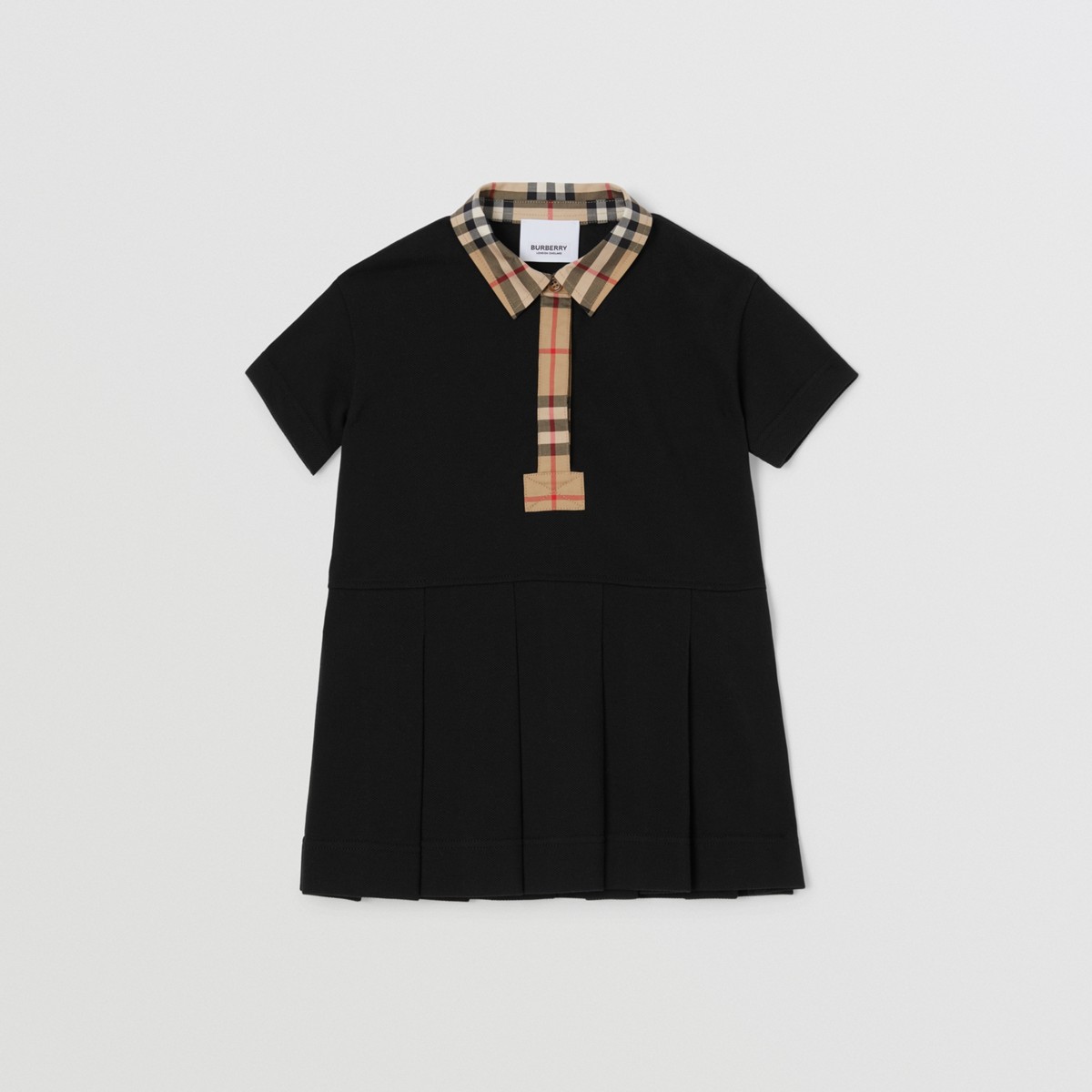 Burberry Kids'  Childrens Vintage Check Trim Cotton Piqué Polo Shirt Dress In Black