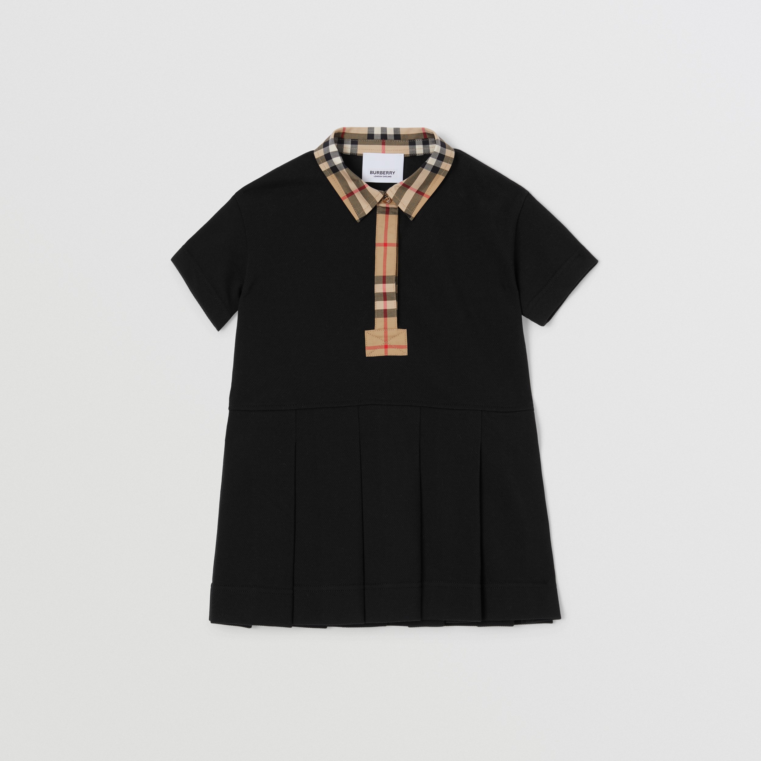 Vintage Check Trim Cotton Piqué Polo Shirt Dress in Black - Children | Burberry® Official - 1
