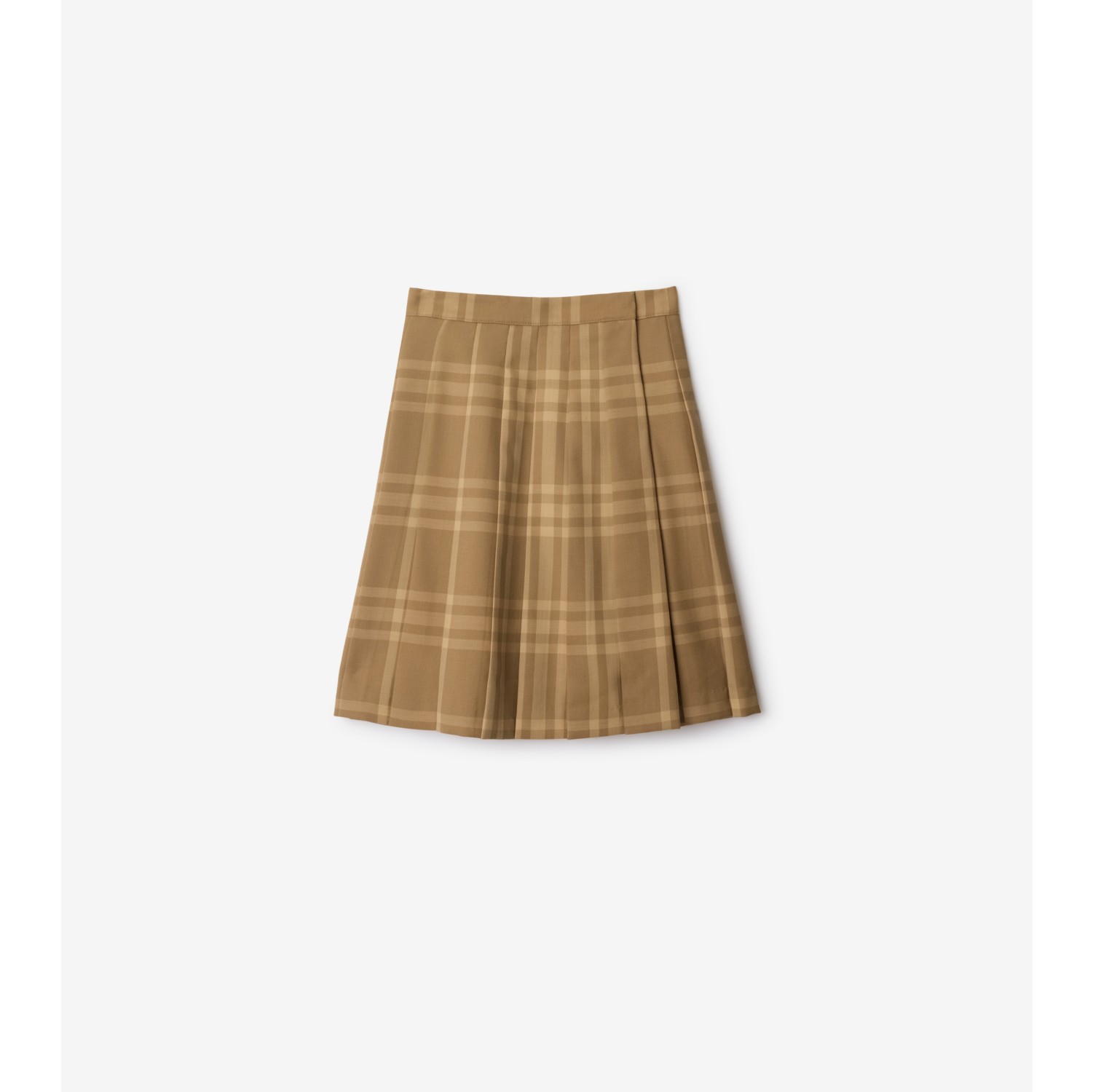 Pleated Check Wool Skirt in Dark sand Burberry Official