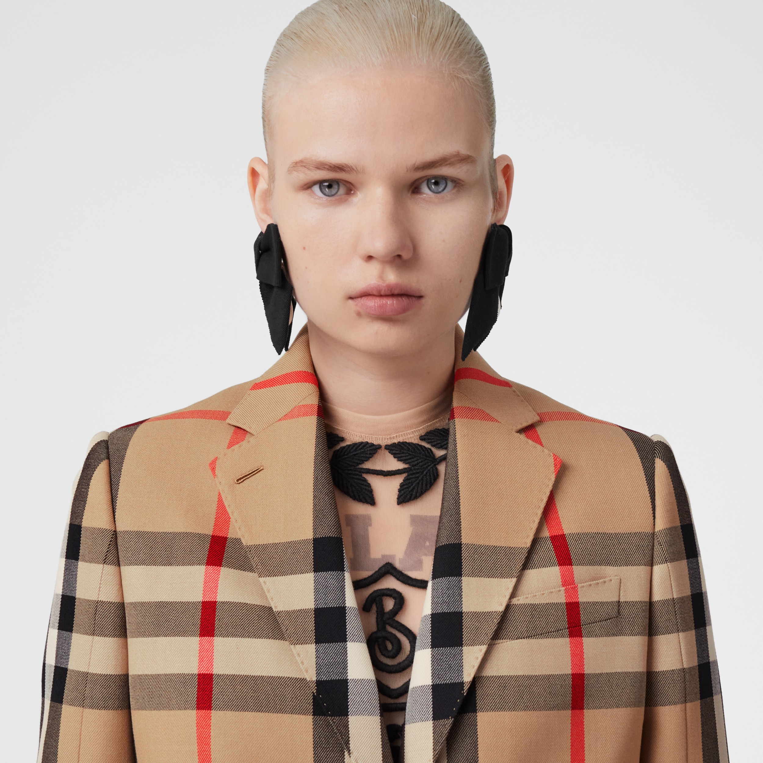 Check Wool Cotton Jacquard Tailored Jacket in Archive Beige Women Burberry® Official