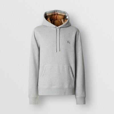 Embroidered EKD Cotton Blend Hoodie in Pale Grey Melange - Men